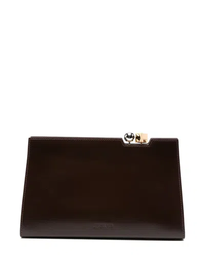 Jacquemus Sleek Rectangular Clutch With Metallic Clasp In Brown