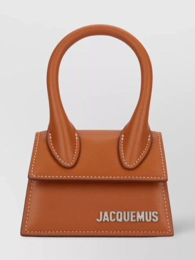 Jacquemus Sleek Silhouette Tote With Contrast Stitching In Brown