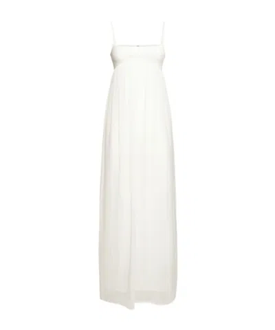 Jacquemus Peplo Jersey And Muslin Maxi Dress In White