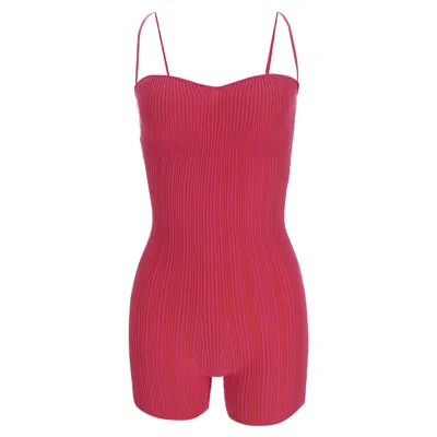 Pre-owned Jacquemus Sleeveless Ribbed-knit Jumpsuit In Pink Viscose