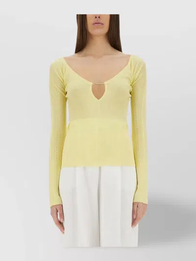 Jacquemus Slim Fit V-neckline Long Sleeves Ribbed Hem In Yellow