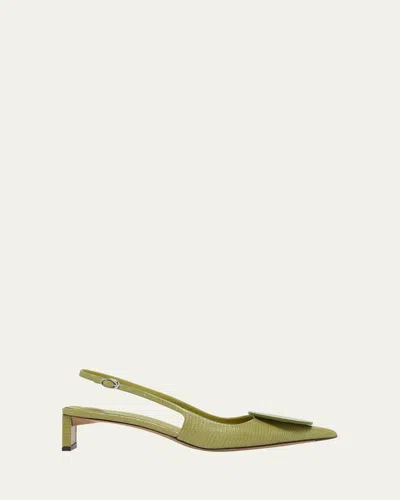 Jacquemus Slingback Lizard-embossed Leather Pumps In Green
