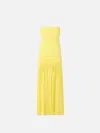 Jacquemus Yellow Dress With Straight Neckline And Gathered Waist In Tech Fabric Woman In Yellow