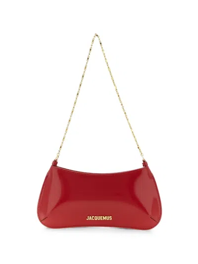 Jacquemus Le Petit Bisou Patent Leather Shoulder Bag With Chain Handle In Red
