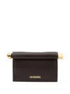 Jacquemus Rectangular Leather Clutch And Chain Strap In Black