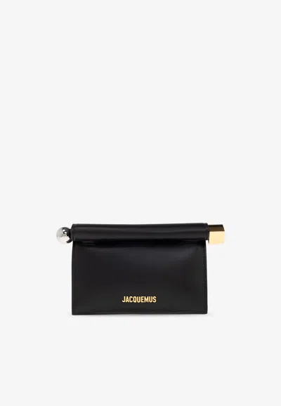 Jacquemus Small Rond Carré Leather Clutch In Black