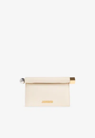 Jacquemus Small Rond Carré Leather Clutch In White