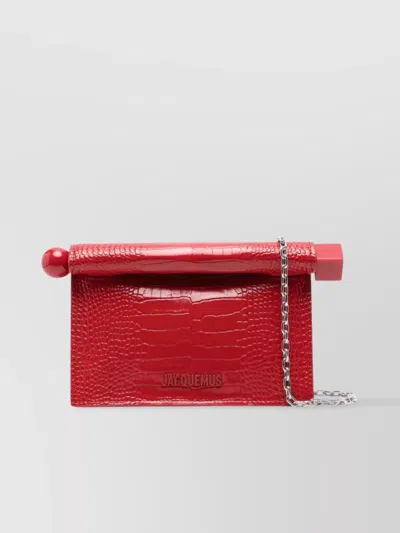 Jacquemus Small Round Crocodile Chain Strap Bag In Red