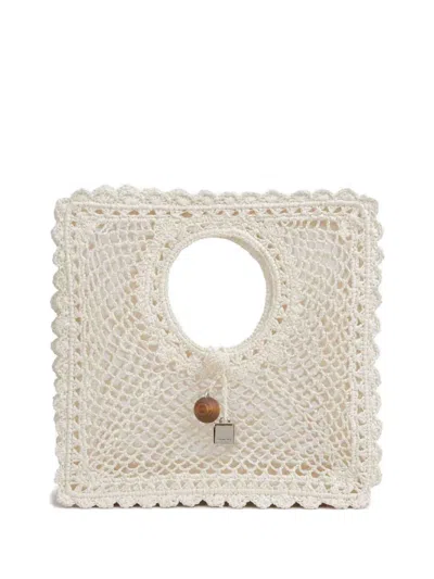 Jacquemus La Spiaggia Embellished Lace-raffia Bag In White