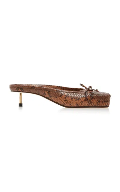 JACQUEMUS LES MULES SNAKE-EFFECT LEATHER BALLET PUMPS