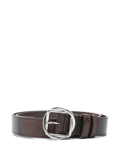 Jacquemus Snakeskin-print Buckle Belt In Brown