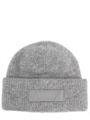 Jacquemus Soft Ribbed Knit Cap With Grosgrain Label Detail In Gray