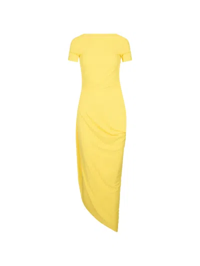 Jacquemus La Robe Sole Asymmetric Draped Crepe-jersey Maxi Dress In Yellow