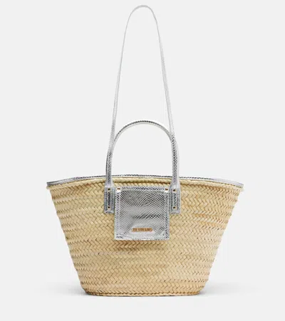 Jacquemus Soli Medium Croc-effect Raffia Basket Bag In Sand