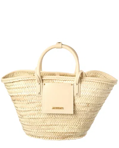 Jacquemus Soli Raffia & Leather Trim Tote In Neutral