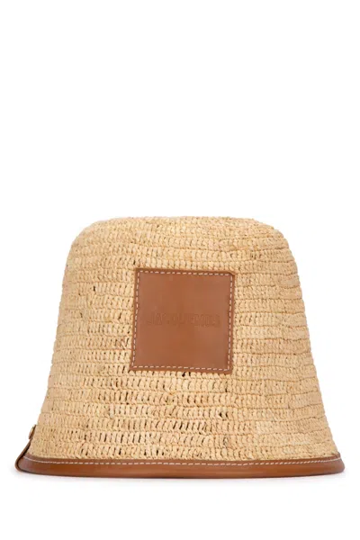Jacquemus Soli Raffia Bucket Hat With Leather Trim In Lightbrown2
