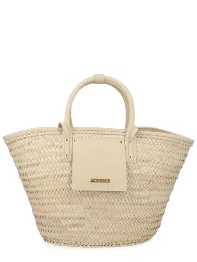 Jacquemus Soli Raffia Woven Tote Bag In Beige
