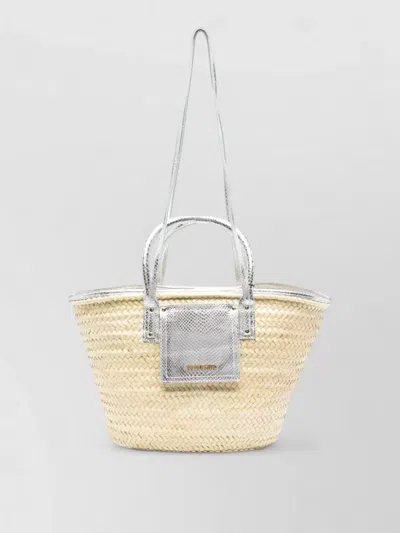 Jacquemus Soli Woven Basket Bag Leather Handles In Neutral