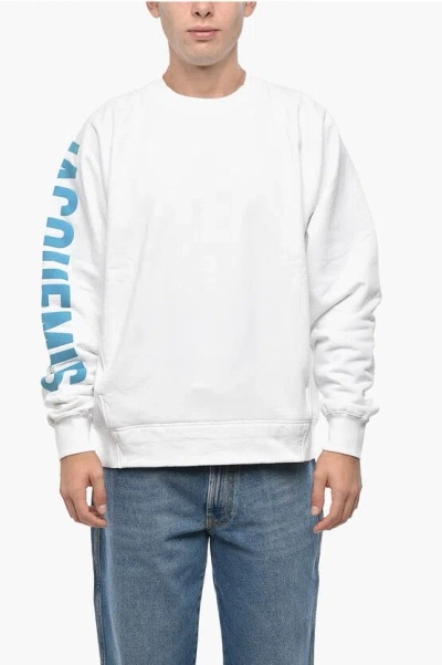 Jacquemus Solid Color Crew-neck Sweatshirt With Contrasting Logo In White