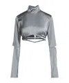 Jacquemus Solid Satin Cropped Top In Gray