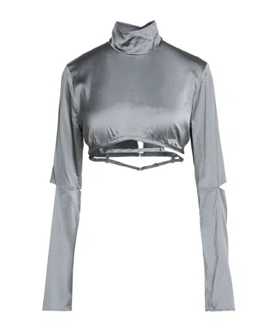 Jacquemus Solid Satin Cropped Top In Gray