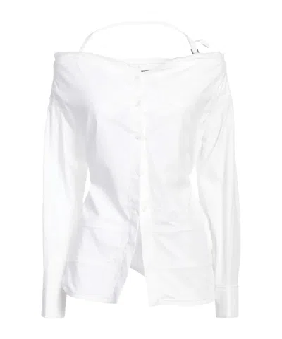 Jacquemus Solid-color Long-sleeve Boat-neck Shirt In White