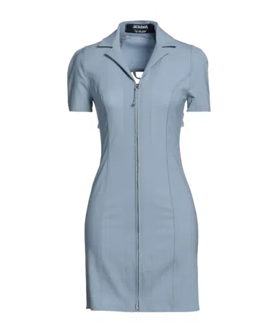 Jacquemus Solid-color Short-sleeve Shirt Dress In Blue