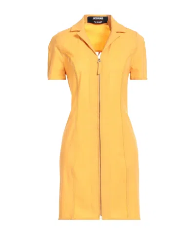 Jacquemus Solid-color Wool Short-sleeve Dress In Yellow