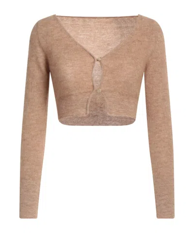Jacquemus Solid-colored Cropped Knit Cardigan In Brown