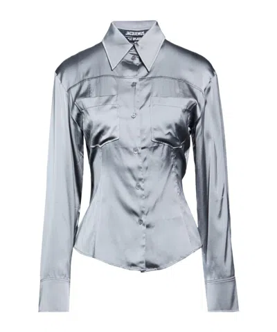 Jacquemus Solid-colored Satin Shirt In Blue