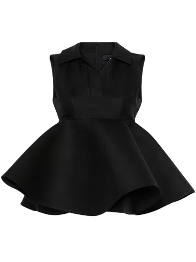 Jacquemus Virgin Wool-silk Spalla Peplum Top In Black