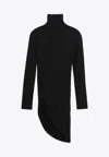 Jacquemus Knee-length Turtleneck Dress With Draped Side Seams In Black
