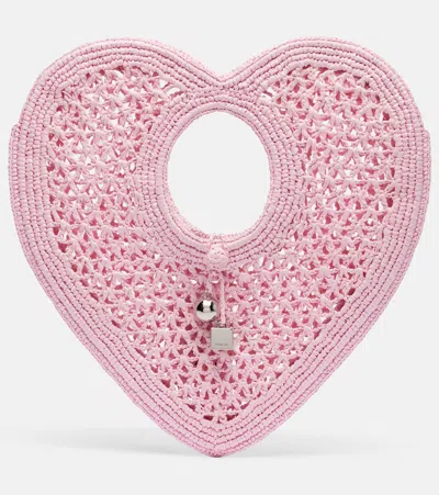 Jacquemus Spiaggia Coeur Small Raffia Top-handle Bag In Pink