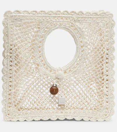 Jacquemus La Spiaggia Embellished Lace-raffia Bag In White