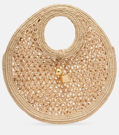 Jacquemus Spiaggia Small Raffia Basket Bag In Sand