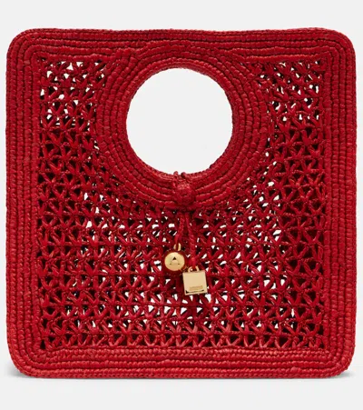 Jacquemus Spiaggia Small Raffia Top-handle Bag In Red