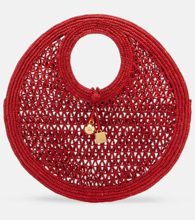 Jacquemus Spiaggia Small Raffia Top-handle Bag In Red