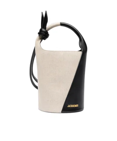 Jacquemus Blackwhite Le Petit Tourni Bucket Bag In Blacklightgreige