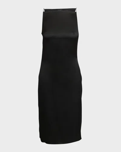 Jacquemus Spoglio High-neck Plunging-side Satin Dress In Black
