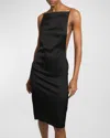 Jacquemus Spoglio High-neck Plunging-side Satin Dress In Black
