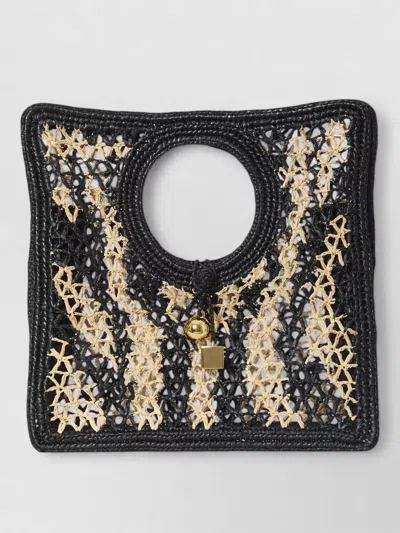 Jacquemus The Little Square Beach Bag In Raffia In Black