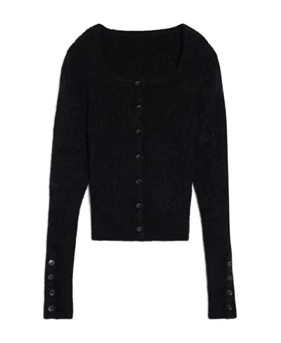 Jacquemus Square Collar Long-sleeved Knitted Cardigan In Black