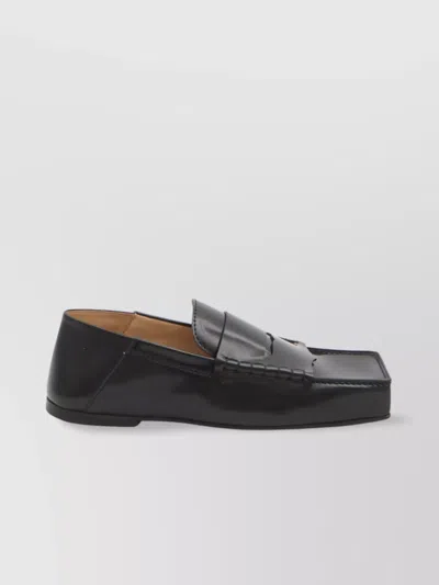 Jacquemus Square Toe Leather Loafers In Black