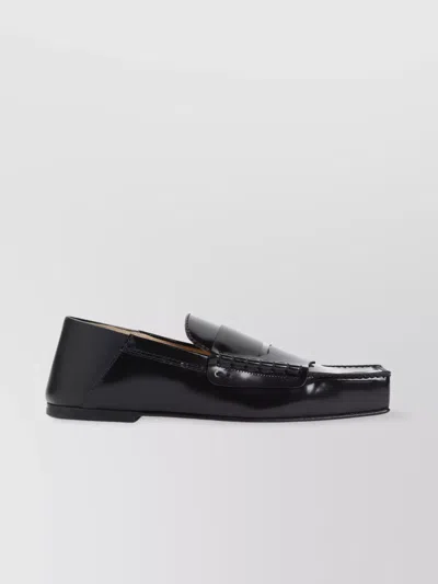 Jacquemus Square Toe Leather Loafers In Black