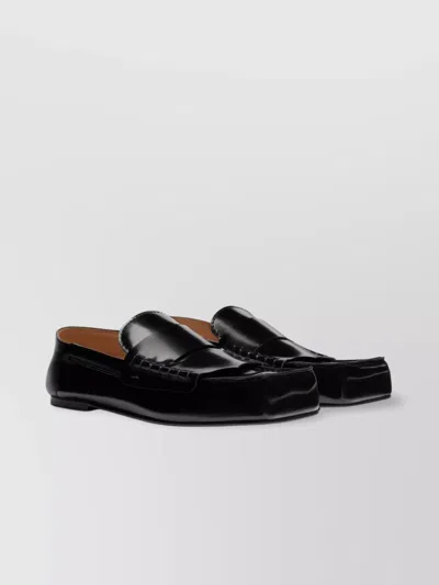 Jacquemus Square Toe Leather Sole Loafers In Black