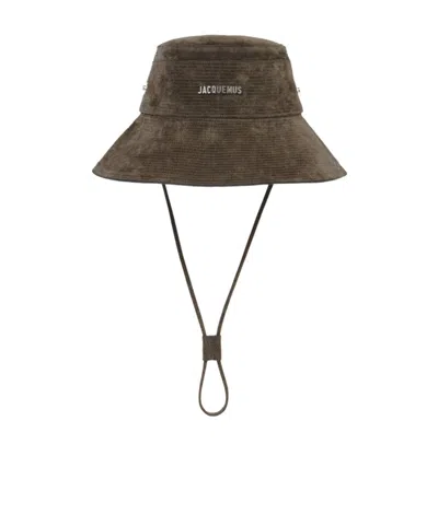 Jacquemus Denim Fisherman Bucket Hat Textured Design In Brown
