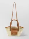 Jacquemus Stitched Leather Tote Bag With Straw Handles