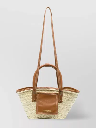 Jacquemus Stitched Leather Tote Bag With Straw Handles