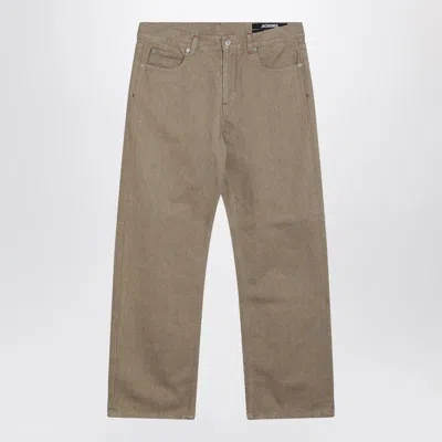 Jacquemus Straight Beige Denim De-nîmes Trousers In Brown