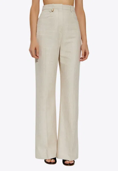 Jacquemus Straight-leg Tailored Pants In Cream